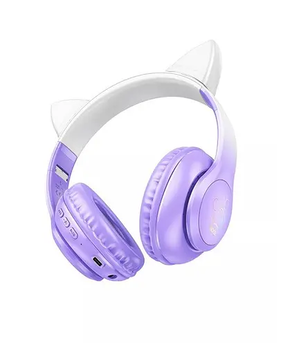 Беспроводные Bluetooth наушники Hoco Cat ears W42 с ушками и подсветкой Сиреневый - фото 2