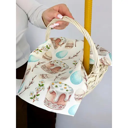 Комплект Пасхальная корзина Буковина (маленькая) с водоотталкивающим полотенцем 40х30 см Пасхальные зайчики и свечой - фото 6