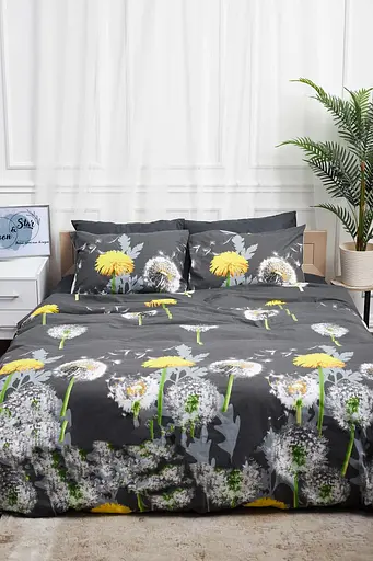 Комплект постільної білизни Moon&Star King Size 220x240 наволочки 2х50х70 Dandelion Black Бязь Gold Люкс - фото 2