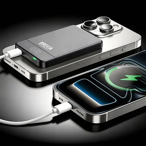 Повербанк (Power Bank) Brevia ePower 5000mAh MagSafe SuperSlim PD20W, Qі15W LCD чорний(45520MSB) - фото 10