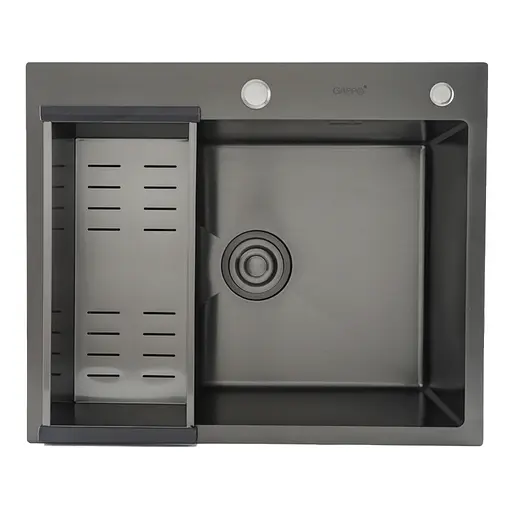 Кухонная мойка Gappo GS6050-6 накладная 600x500 мм, нержавеющая сталь, поверхность PVD, Черный - фото 2