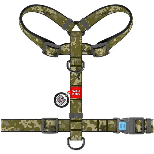 Шлейка для собак Waudog Nylon анатомическая H-образная с QR-паспортом, рисунок "Милитари", пластиковый фастекс, S - фото 2