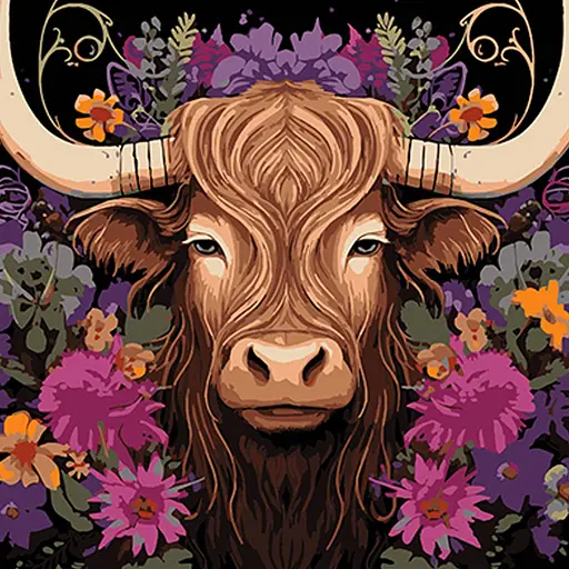 Набор для росписи Strateg Корова в цветочной красоте на черном фоне 40х40 см (AV4040-72) - фото 1