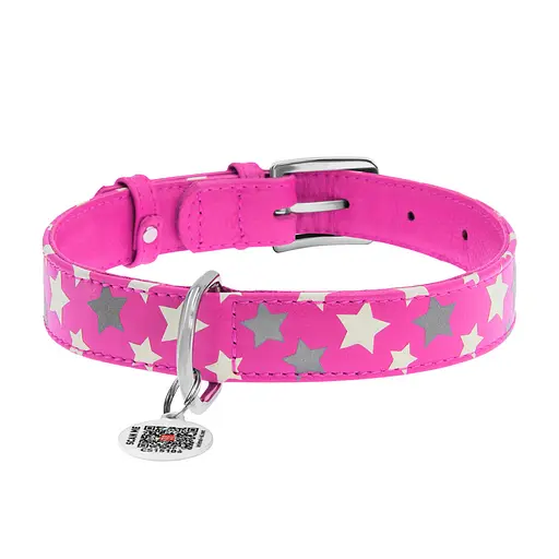 Нашийник для собак шкіряний Waudog Glamour з QR-паспортом візерунок "Зірочка" світлонакопичувальний/світловідбивний L Ш 25 мм, - фото 3