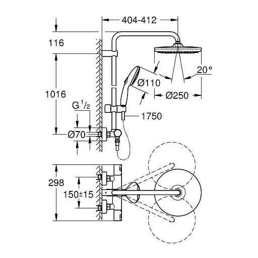 Душова система термостатична Grohe QuickFix Vitalio Start System 250 266772431, Чорний матовий - фото 2