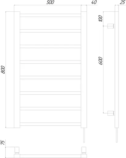 Электрический полотенцесушитель Kosser Лофт 800x500 EL тайм. черный ДЛФ02EL, Черный матовый, Левое - фото 5