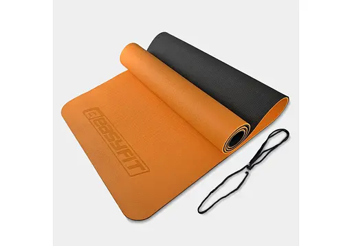 Коврик для йоги и фитнеса EasyFit TPE+TC 6 мм двухслойный оранжевый-черный (EF-1924-ORB) - фото 1