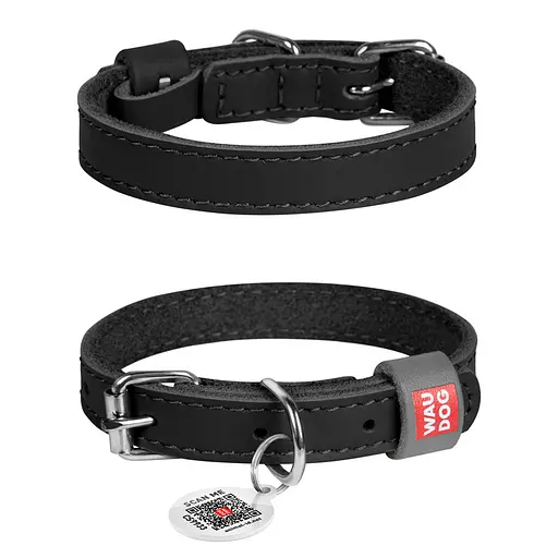 Ошейник для собак кожаный Waudog Classic Ш 12 мм Д 19-25 см черный