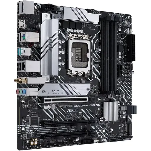 Материнская плата Asus Prime LGA1700, B660M-A WIFI D4, B660, 4xDDR4, Int.Video(CPU), 4xSATA3, 2xM.2, 1xPCI-E 16x 4.0, 2xPCI-E 16x 3.0, ALC897, GLan, WiFi 6, Bluetooth 5.2, 5xUSB3.2/6xUSB2.0, HDMI/DP, MicroATX - фото 3