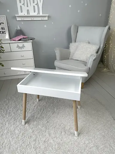 Дитячий столик з ящиком для олівців + стільчик Ведмедик (Білий) - фото 6