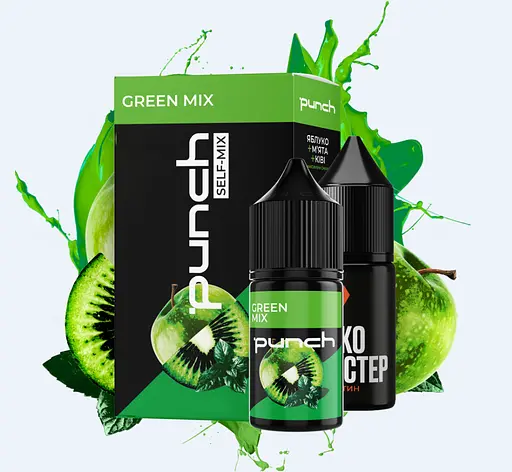 Набор компонентов для самозамеса солевой заправки Punch 30 мл Green Mix Яблоко, киви и мята, 0-65 мг (17394)