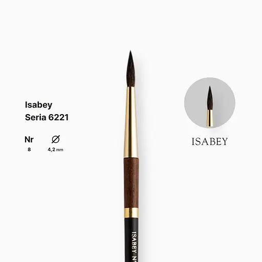 Кисть белка круглая натуральная Isabey 6221, №8, для акварели, короткая ручка - фото 2