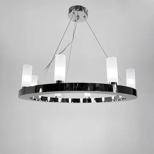 Подвесная серебряная кольцевая люстра RENNES ROUND 60 см 8 плафонов Line.F MJ 111-600 - фото 1