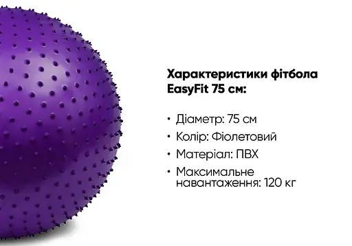 Мяч для фитнеса EasyFit 75 см фиолетовый (фитбол массажный) (EF-3016-V) - фото 3