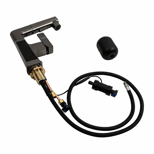 Змішувач для кухні Platinum с висувним виливом та індикатором A236 чорний - фото 2