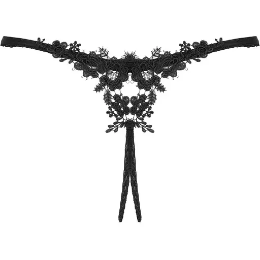 Прозорі стрінги з доступом Obsessive Celia Noir crotchless Thong M/L - фото 6