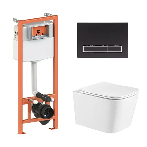 Подвесной унитаз Qtap Crow Ultra Quiet + инсталляция Qtap Nest 4 в 1 (линейная клавиша Black mat), Белый - фото 1