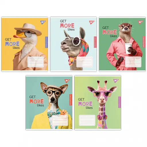 Зошити учнівські 36 аркушів клітинка Yes Get more likes, 15 шт. в упаковці