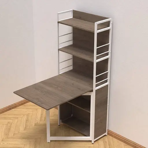 Стол книга с этажеркой Практик 2 Ferrum-decor 1555x640x990 Белый металл ДСП Дуб Сонома Трюфель 16 мм (FRD-104636)