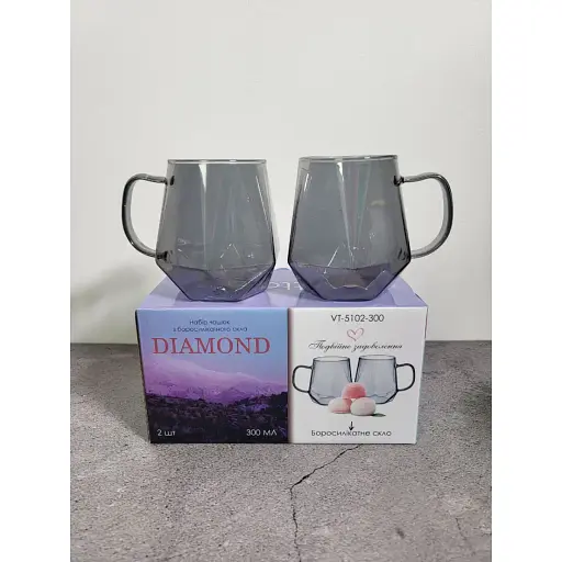 Набір чашок Vittora Diamond з боросилікатного скла 2 шт. 300 мл (135072) - фото 4