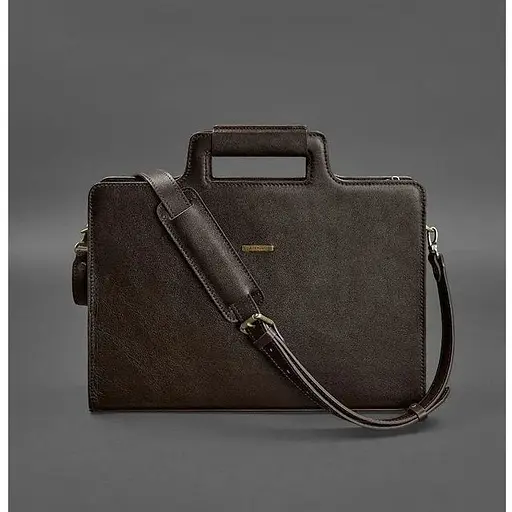 Шкіряна сумка для ноутбука та документів темно-коричнева краст - фото 1