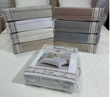 Комбинированное муслиновое постельное белье Primavara в цвете Светло-серый Евро с простыней на резинке - фото 2