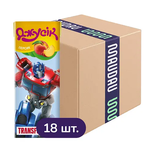Упаковка сока Джусік Transformers Персиковый с мякотью 2.4 л (200 мл х 18 шт.) - фото 1