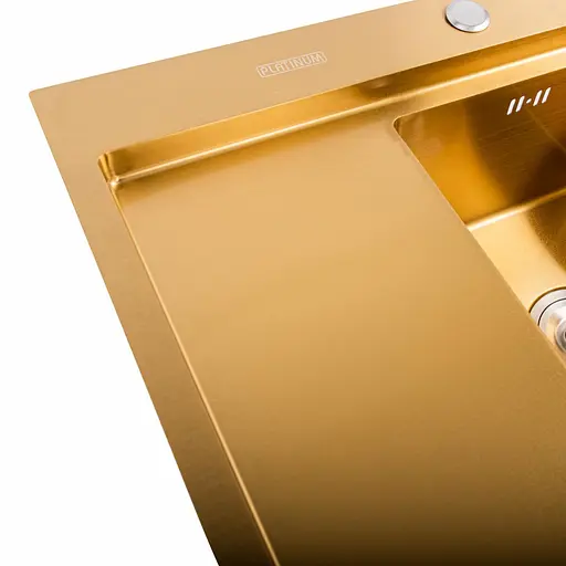 Кухонная мойка Platinum Handmade PVD медная 580x480x220 R (3,0/1,5 мм корзина и дозатор в комплекте), Теплый закат - фото 4