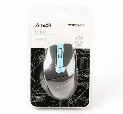Миша A4Tech Fstyler FG30 2000dpi Grey+Blue, USB, Wireless - фото 6