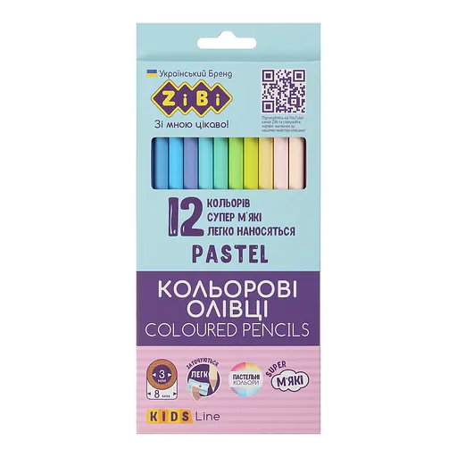 Карандаши цветные 12 цветов PASTEL, KIDS LINE ZB.2470 ZiBi (4823078969774) - фото 1