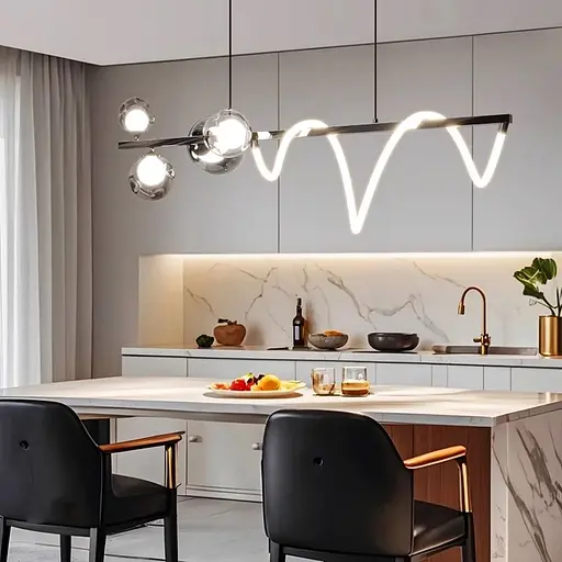 Видовжена чорна люстра з неоном і графітовими плафонами 120 см | Line F | Арт. MJ361-1200 BK - фото 1