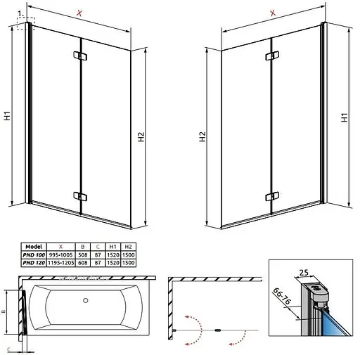 Шторка для ванны Radaway Fuenta New PND 100 208210-01L левая - фото 3