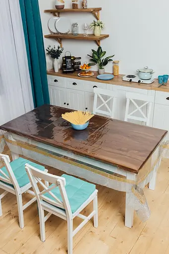 Скатерть силиконовая с золото-серебряной стразовой лентой 210х120 см - фото 2