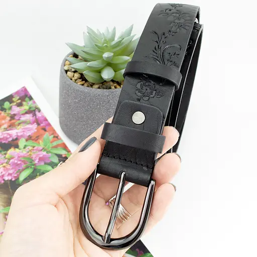 Ремінь жіночий шкіряний батальний SF-3533 чорний (145 см) - фото 7