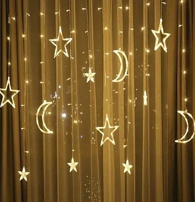Гирлянда светодиодная Штора Звезды и Луна 3х1.5 м 120 LED Теплая Белая - фото 2
