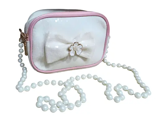 Дитяча сумка через плече з намистинами біла (25-567)