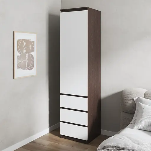 Шкаф для одежды Vays, пенал с полками и ящиками, без ручек R-35 Венге Темный-Белый фасад