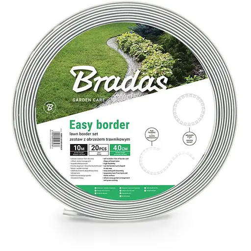 Бордюр газонний Bradas EASY BORDER 40 мм х 10 м з комплектом кілків, світло-сірий (OBELGY4010SET) - фото 1
