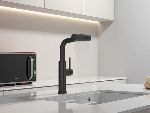 Cмеситель для кухни водопад с выдвижной лейкой черный Nett LB-35 Черный - фото 2