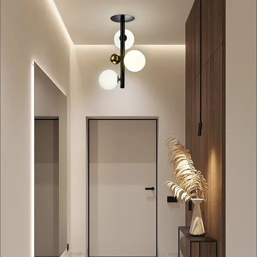 Видовжений чорний світильник на 3 білих плафони Line.F MJ 86/3 BK - фото 6