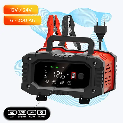 Зарядное устройство Foxsur 12V-8A/24V4A 12V-20A для автомобильного аккумулятора - фото 2