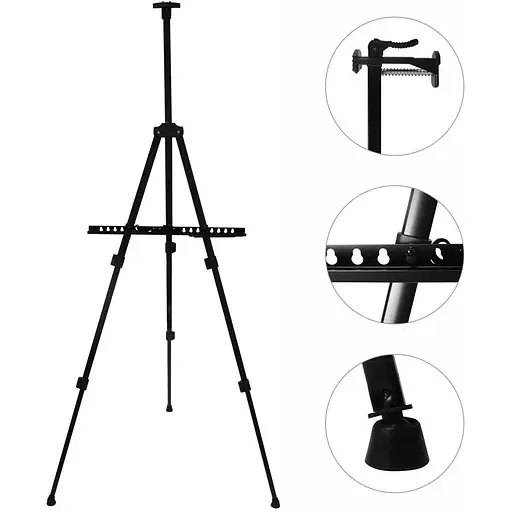 Мольберт-тринога  D K ART & CRAFT алюмінієва чорна висота 125см висота полотна до 83см (15301)