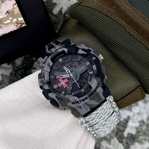 Наручний годинник чоловічий 005CMGYSU ЗСУ Сірий камуфляж Паракордний ремінець ACU + Коробка. Patriot acs0031042 - фото 4