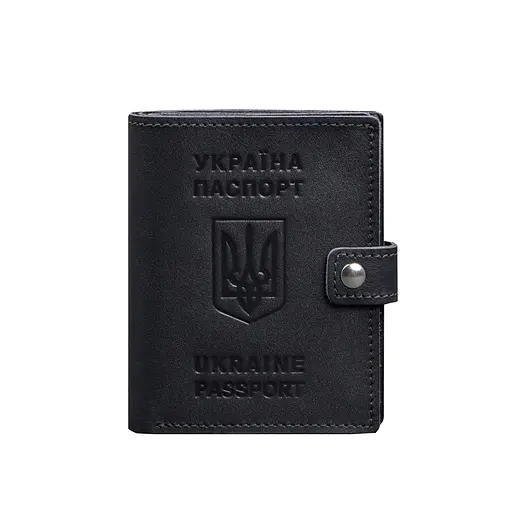 Кожаная обложка-портмоне на паспорт с гербом Украины 25.1 темно-синяя - фото 9