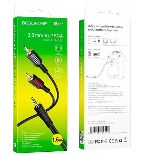 Готовий аудіо кабель miniJack 3,5 Stereo - 2xRCA Borofone BL-11 1,5m - фото 6