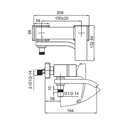 Смеситель для ванны Koer KB-41007-05 (KR3455) - фото 2
