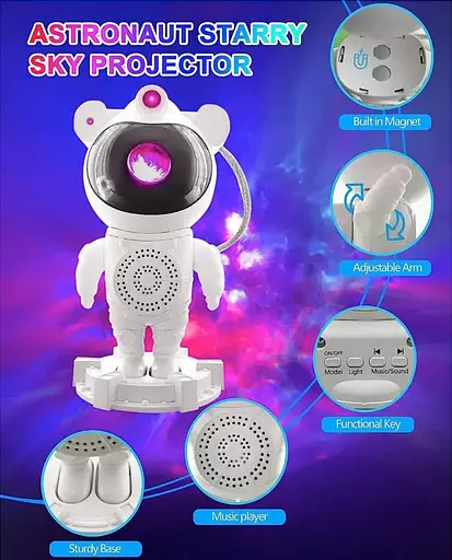 Музыкальный ночник-проектор звездного неба Астронавт Star Bluetooth пультом 8 режимов 6638 - фото 9