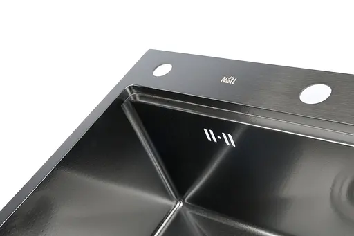 Кухонная мойка накладная декор с PVD покрытием черная Nett NBS-5747, Черный - фото 2