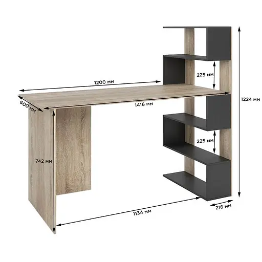 Cтіл комп'ютерний з полицями М-ЗОН Джеко 1416P правий Сонома/Німфея Альба (MZN-031029) - фото 7