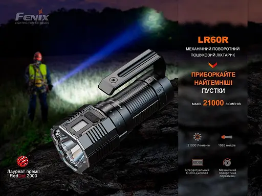 Суперпотужний пошуковий ручний ліхтар Fenix LR60R 21000лм Type-C (Чорний) - фото 5